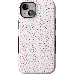 Casely iPhone 15 Case | Twilight Flora | Moody Monochrome | Bold Protective Design | Compatible with MagSafe(Seeing Stars | Red  White & Blue)