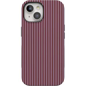Casely iPhone 15 Case | Twilight Flora | Moody Monochrome | Bold Protective Design | Compatible with MagSafe(Stripes and the City | Tiny Pinstripe)