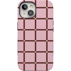 Casely iPhone 15 Case | Twilight Flora | Moody Monochrome | Bold Protective Design | Compatible with MagSafe(Uptown Gridlock | Pink Checkerboard)