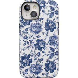 Casely iPhone 15 Plus Case | All The Fun Things | Fun on Weekdays | Bold Protective Design | Compatible with MagSafe(Rose to Fame | Blue & White Rose Floral)