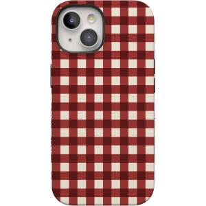 Casely iPhone 15 Plus Case | Checked Twice | Red Plaid | Bold Protective Design | MagSafe Compatible Design