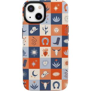 Casely iPhone 15 Plus Case | Navy Floral | Full Bloom | Bold Protective Design | Compatible with MagSafe(Dirt Road Chic | Western Squares)