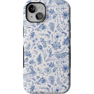 Casely iPhone 15 Plus Case | Navy Floral | Full Bloom | Bold Protective Design | Compatible with MagSafe(Hop & Bloom | Bunny Toile)