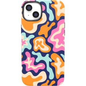 Casely iPhone 15 Plus Case | Navy Floral | Full Bloom | Bold Protective Design | Compatible with MagSafe(Midnight Color Splash | Abstract Retro)