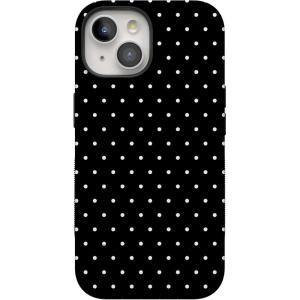 Casely iPhone 15 Plus Case | Navy Floral | Full Bloom | Bold Protective Design | Compatible with MagSafe(On the Dot | Black Polka Dot)