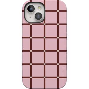 Casely iPhone 15 Plus Case | Navy Floral | Full Bloom | Bold Protective Design | Compatible with MagSafe(Uptown Gridlock | Pink Checkerboard)