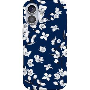 Casely iPhone 17 Case | Powder Pups | Dog Sled | Compatible with MagSafe | Classic Ultra Thin Design(Floral Forest | Navy Cherry Blossom Floral)