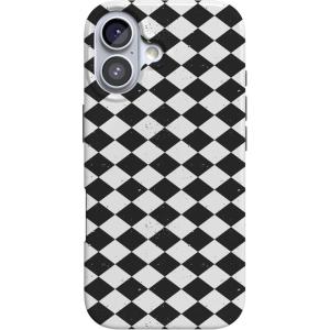 Casely iPhone 17 Case | Powder Pups | Dog Sled | Compatible with MagSafe | Classic Ultra Thin Design(Harlequin Salem Diamond | Black and White)