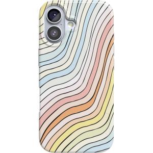 Casely iPhone 17 Case | Powder Pups | Dog Sled | Compatible with MagSafe | Classic Ultra Thin Design(Ride The Wave | Pastel Rainbow Lined)