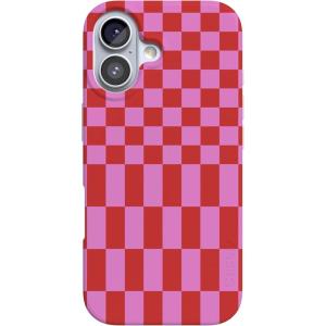 Casely iPhone 17 Case | Powder Pups | Dog Sled | Compatible with MagSafe | Classic Ultra Thin Design(Vibe Check | Pink Checkerboard)