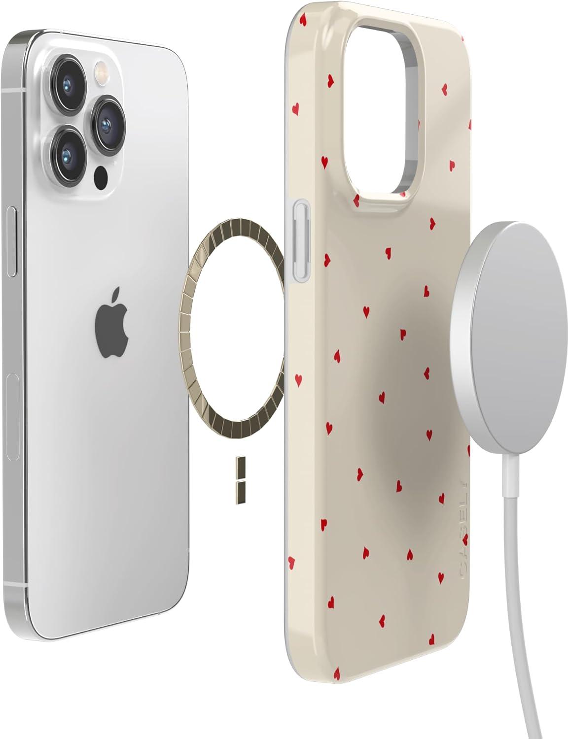 imageCasely iPhone 14 Pro Case Black Pearl Marble Compatible with MagSafe Classic Ultra Thin DesignBe Mine Tiny Hearts