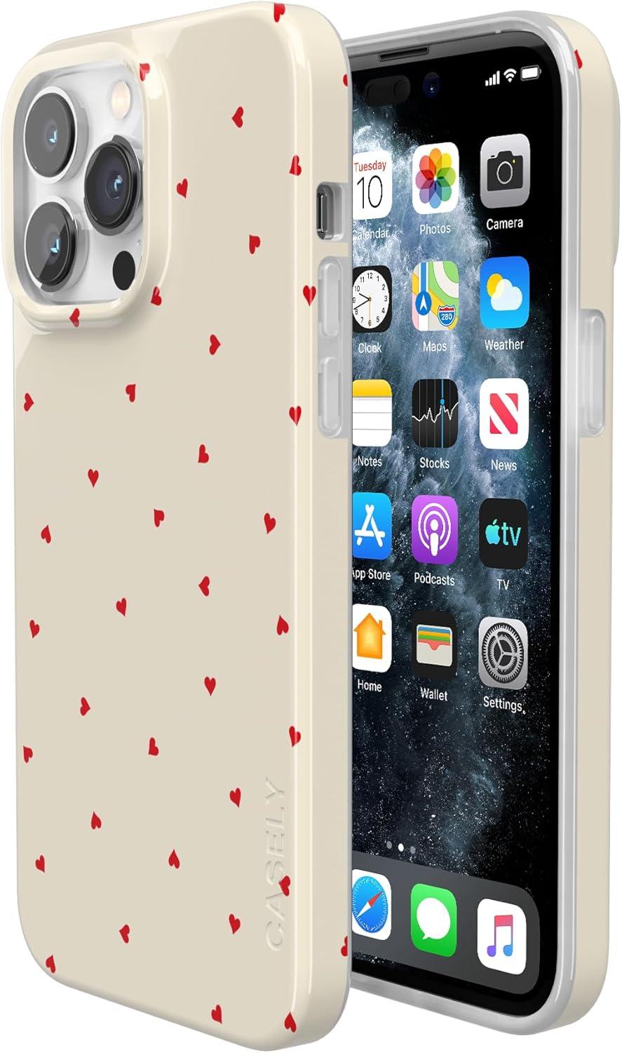 imageCasely iPhone 14 Pro Case Black Pearl Marble Compatible with MagSafe Classic Ultra Thin DesignBe Mine Tiny Hearts