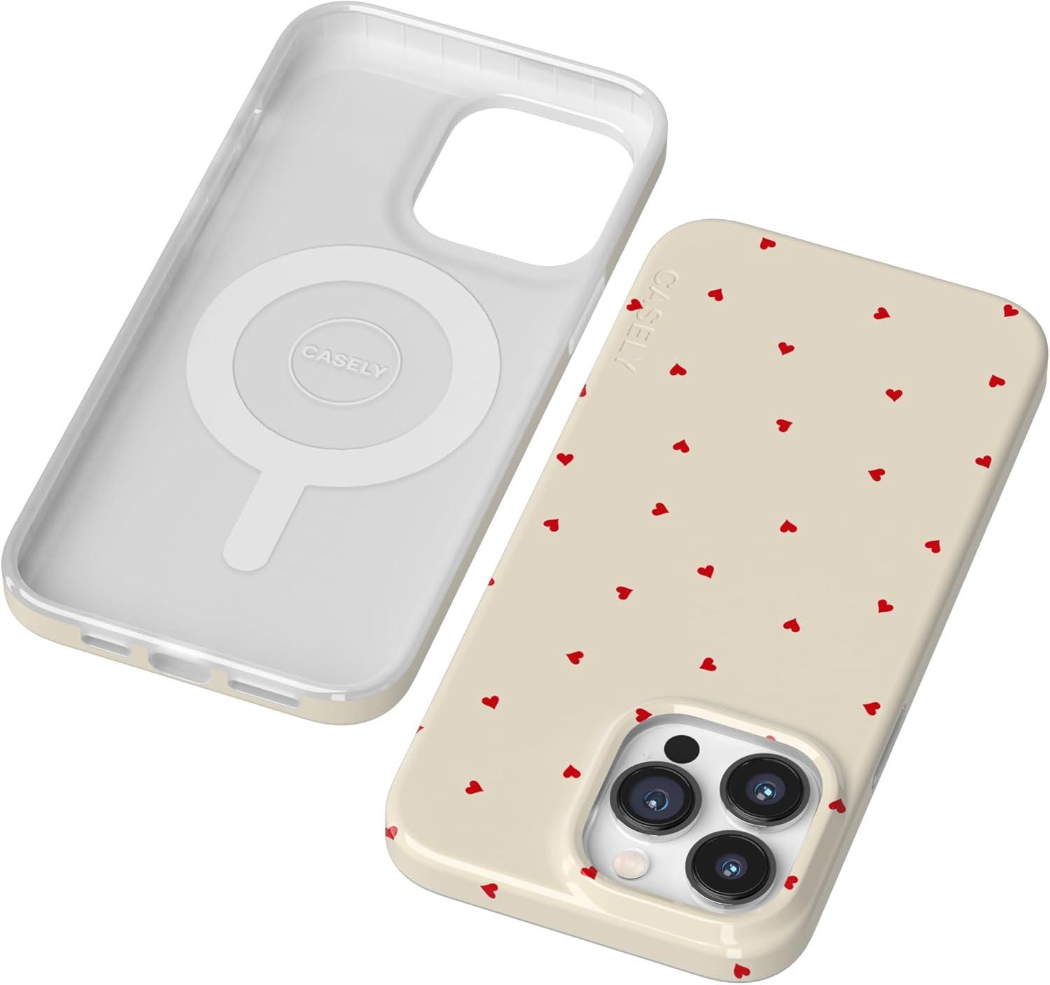 imageCasely iPhone 14 Pro Case Black Pearl Marble Compatible with MagSafe Classic Ultra Thin DesignBe Mine Tiny Hearts