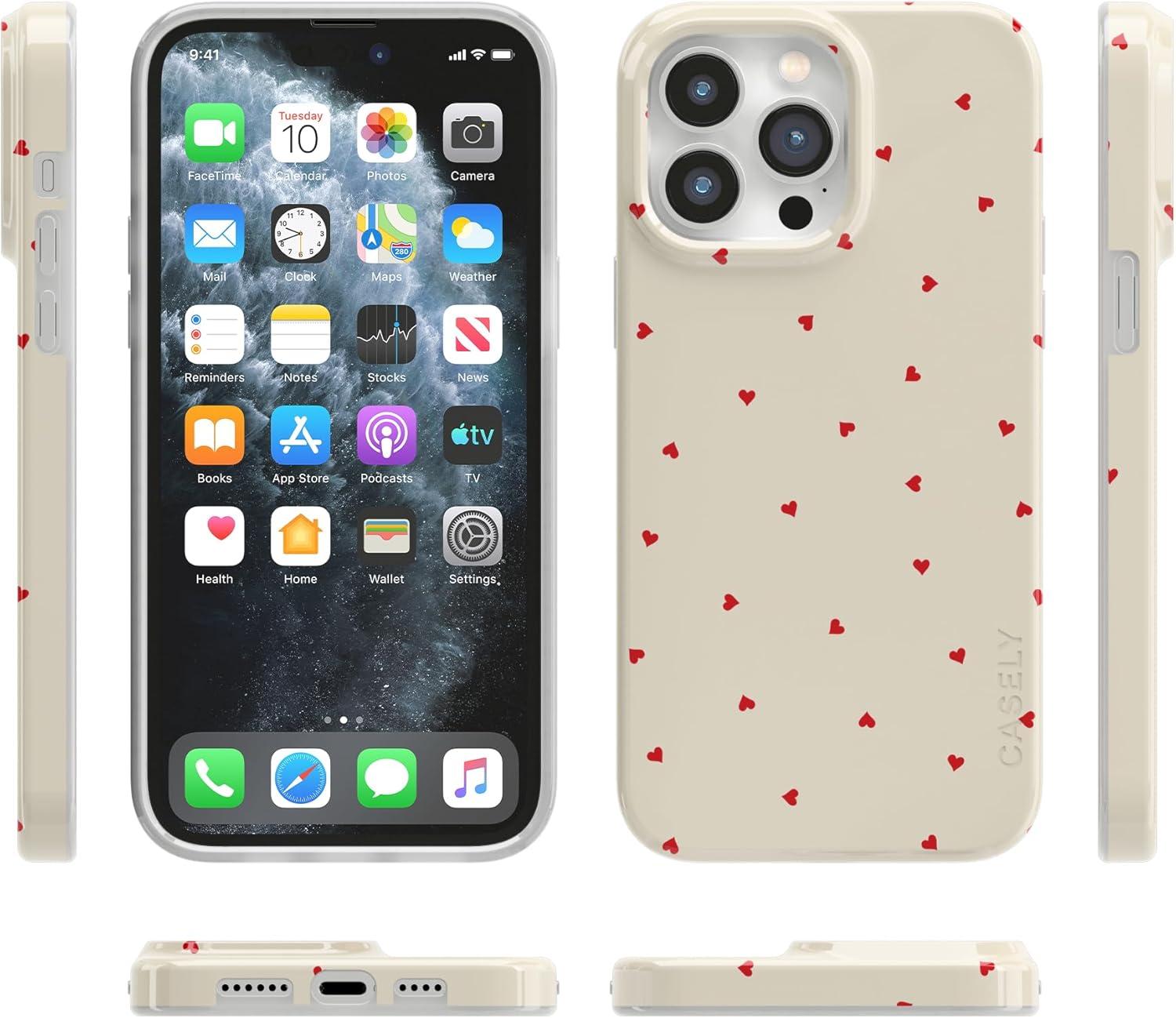 imageCasely iPhone 14 Pro Case Black Pearl Marble Compatible with MagSafe Classic Ultra Thin DesignBe Mine Tiny Hearts