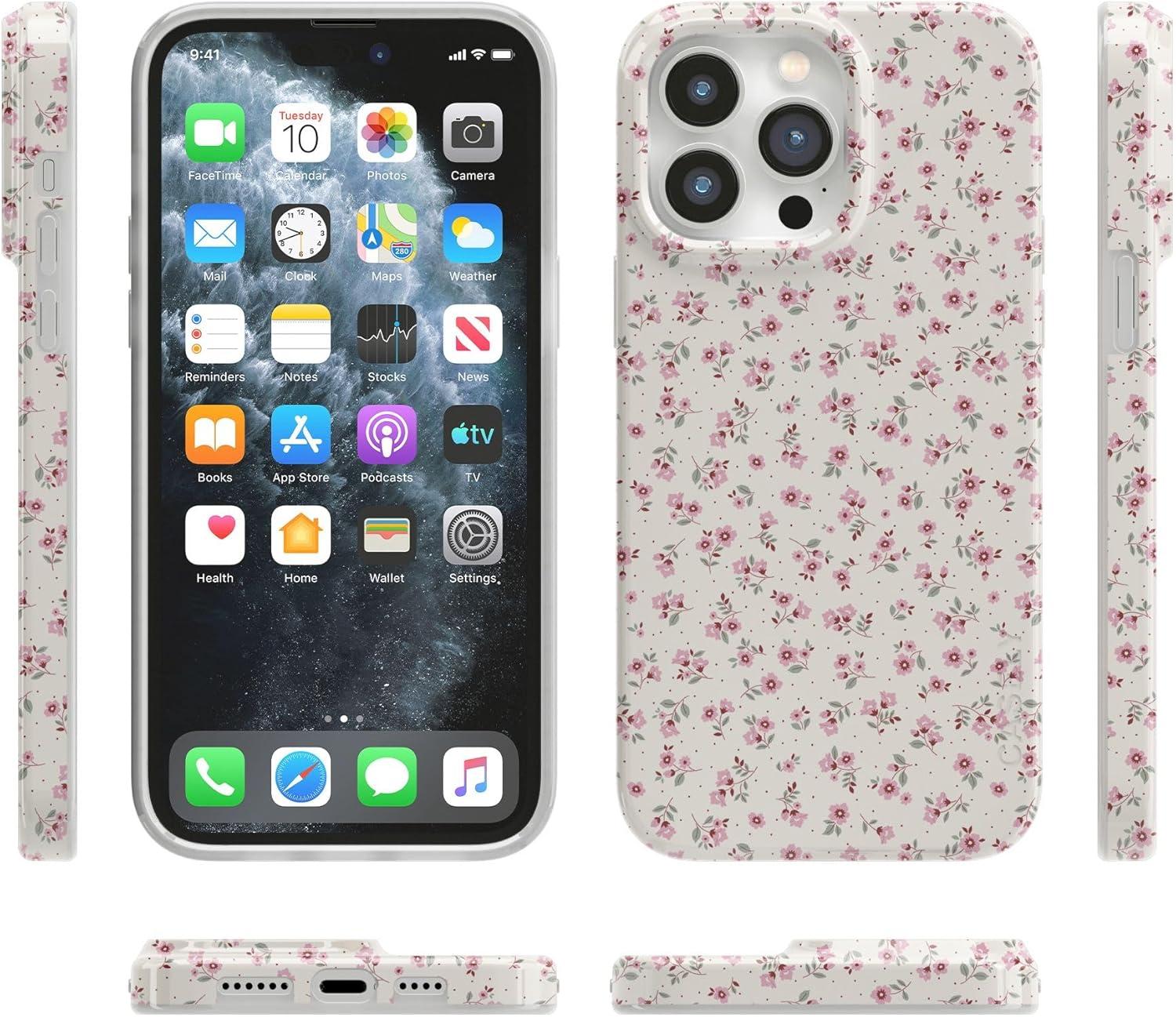 imageCasely iPhone 14 Pro Case  Black Pearl Marble  Compatible with MagSafe  Classic Ultra Thin DesignCottage Charm  Cottagecore