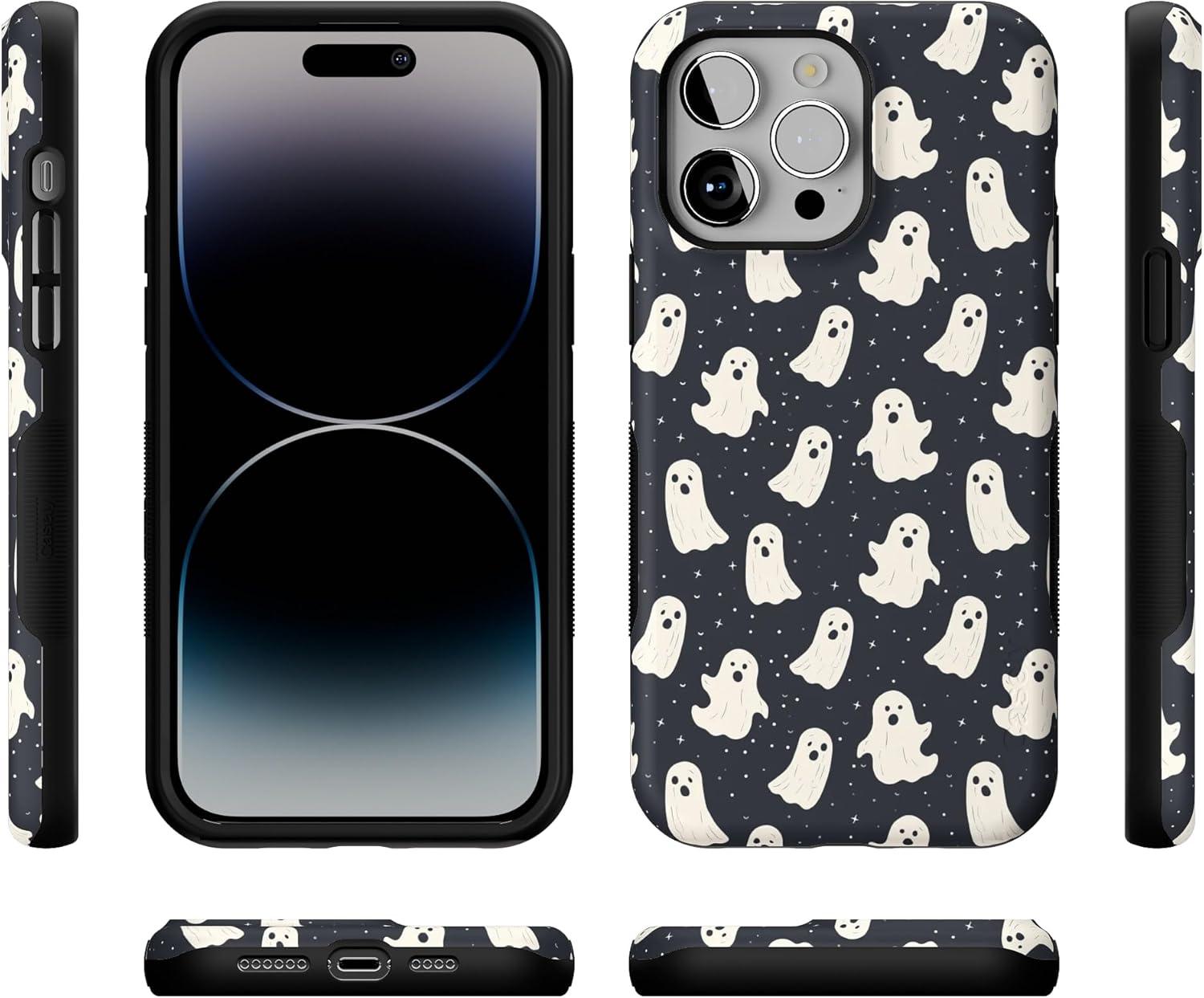 imageCasely iPhone 14 Pro Max Case Blue Stripes Sunday Best Bold Protective Design Compatible with MagSafeAll Boos No Bite Friendly Ghost