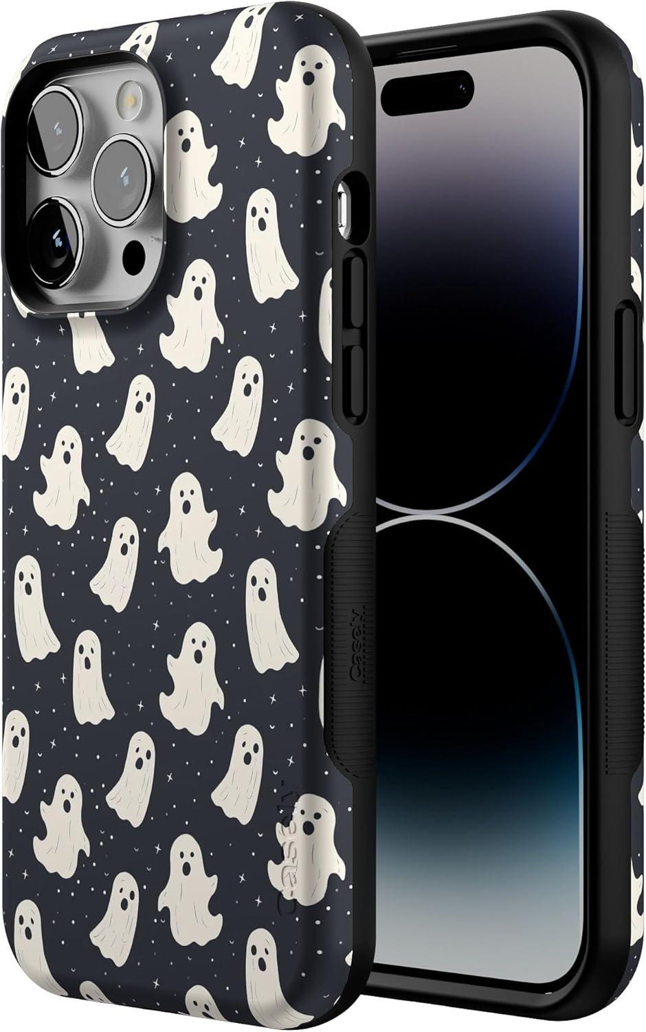 imageCasely iPhone 14 Pro Max Case Blue Stripes Sunday Best Bold Protective Design Compatible with MagSafeAll Boos No Bite Friendly Ghost