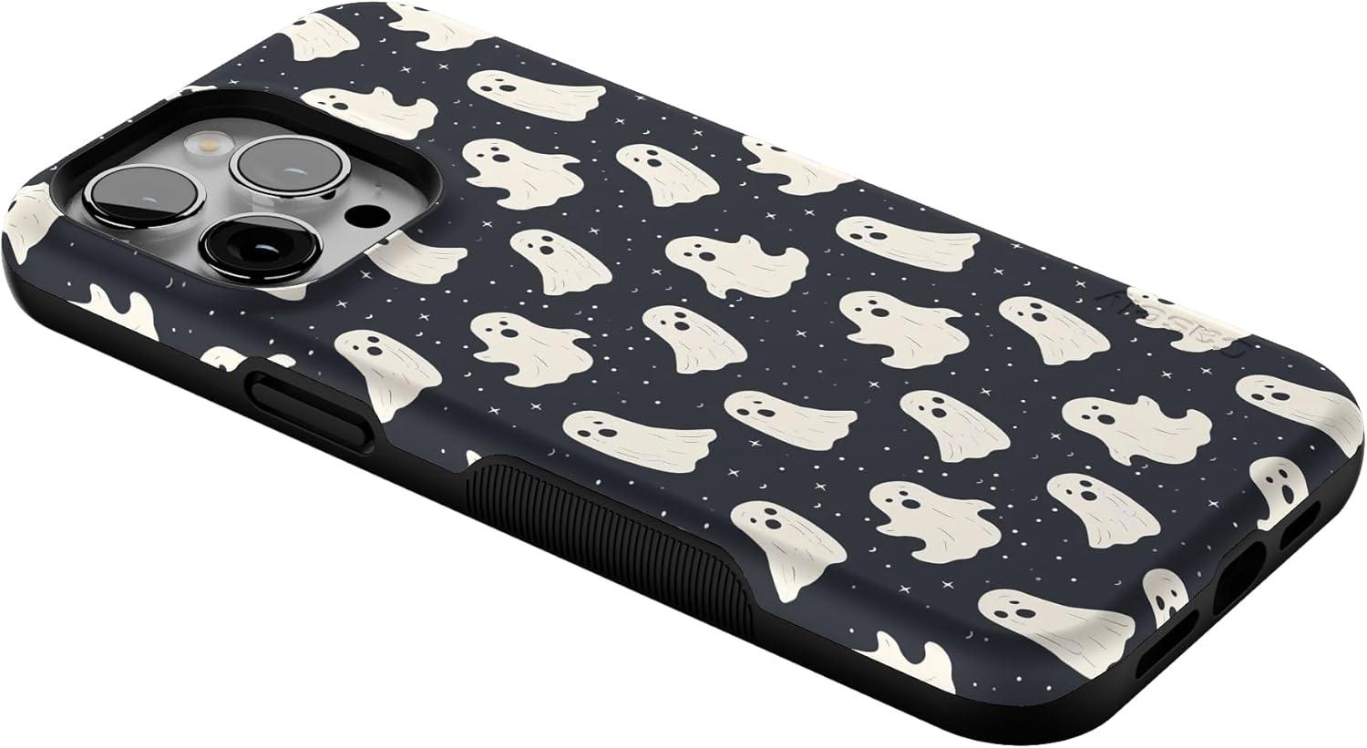 imageCasely iPhone 14 Pro Max Case Blue Stripes Sunday Best Bold Protective Design Compatible with MagSafeAll Boos No Bite Friendly Ghost