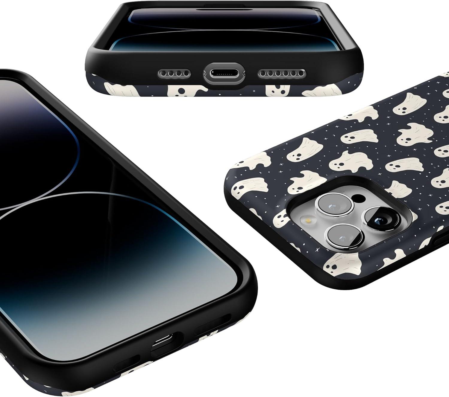 imageCasely iPhone 14 Pro Max Case Blue Stripes Sunday Best Bold Protective Design Compatible with MagSafeAll Boos No Bite Friendly Ghost