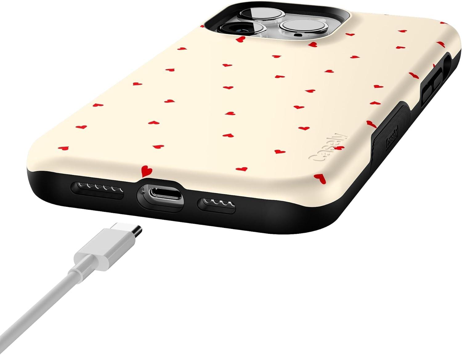 imageCasely iPhone 14 Pro Max Case Blue Stripes Sunday Best Bold Protective Design Compatible with MagSafeBe Mine Tiny Hearts