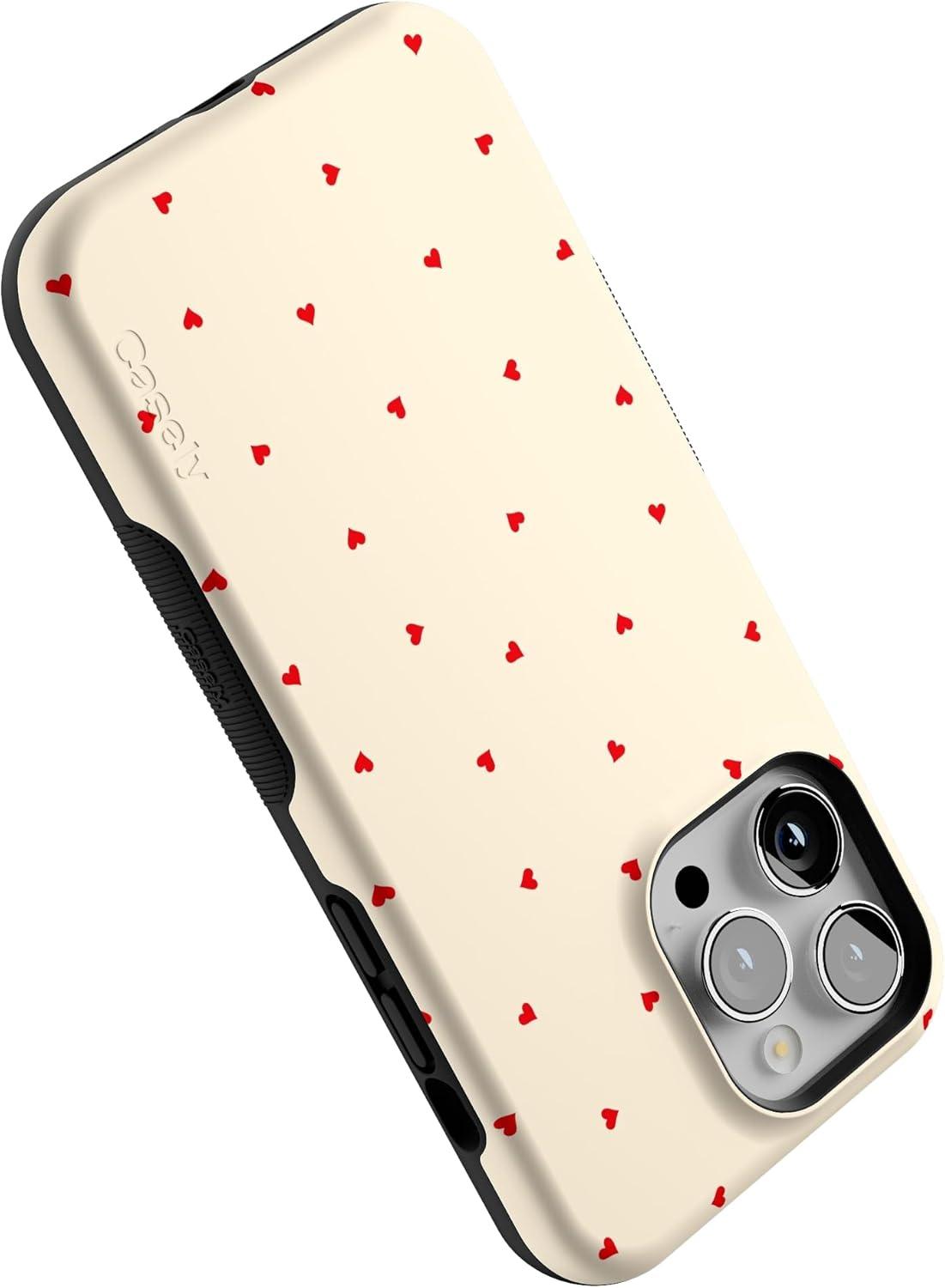 imageCasely iPhone 14 Pro Max Case Blue Stripes Sunday Best Bold Protective Design Compatible with MagSafeBe Mine Tiny Hearts