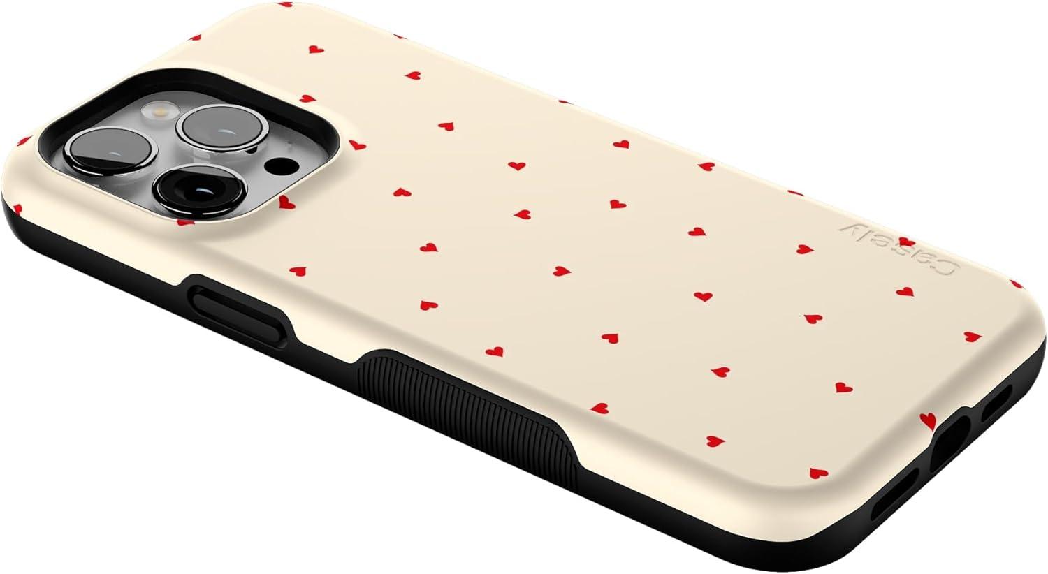 imageCasely iPhone 14 Pro Max Case Blue Stripes Sunday Best Bold Protective Design Compatible with MagSafeBe Mine Tiny Hearts