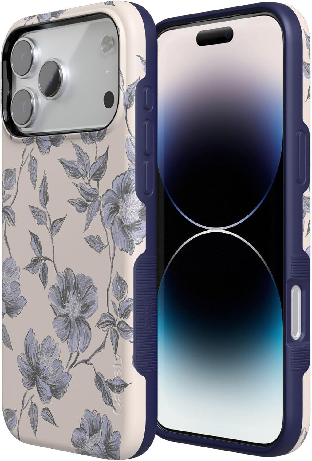 imageCasely iPhone 17 Pro Case  Navy Cherry Blossom  Floral Forest  Bold Protective Design  MagSafe Compatible DesignInk  Iris  Vintage Floral