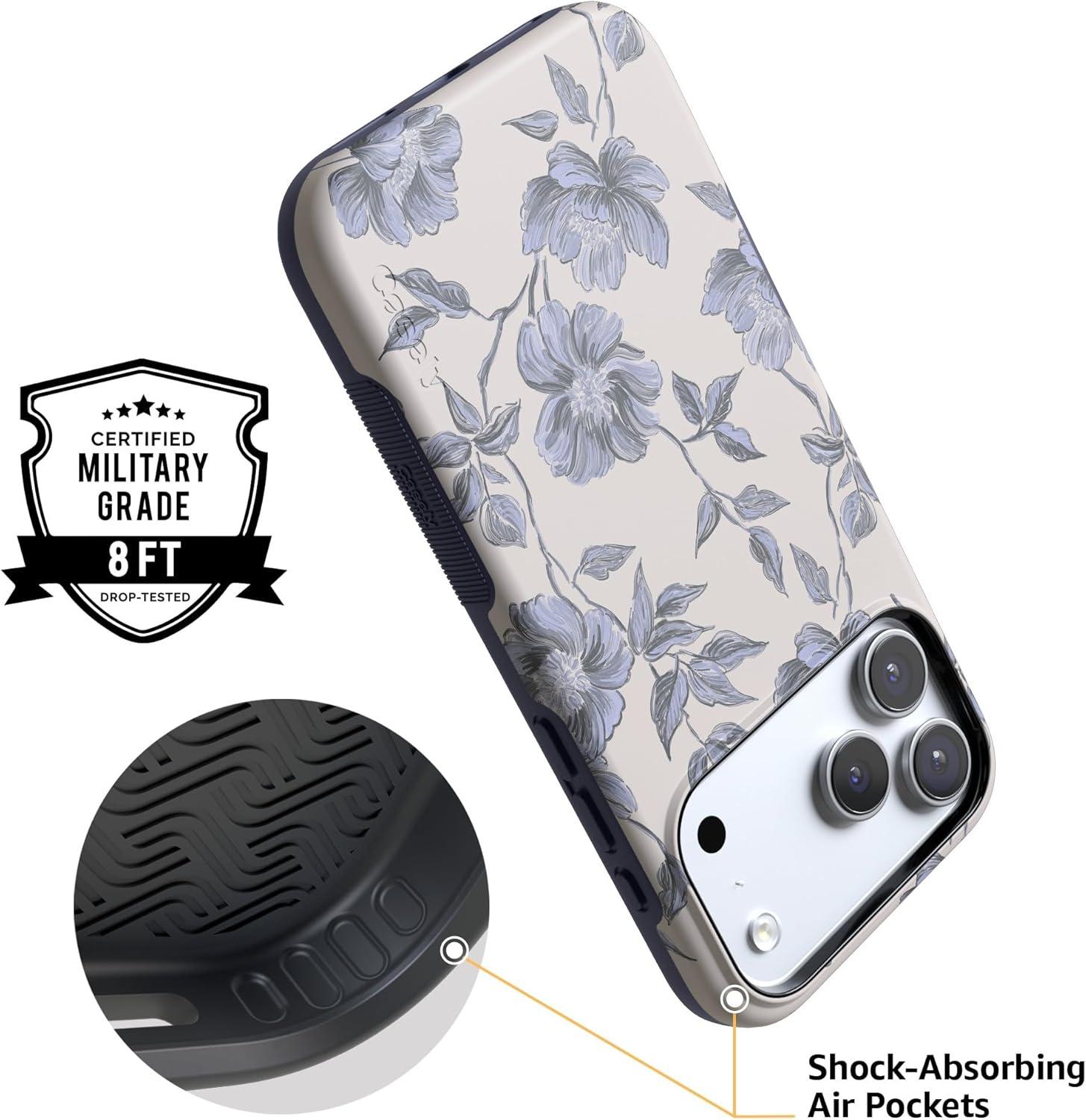 imageCasely iPhone 17 Pro Case  Navy Cherry Blossom  Floral Forest  Bold Protective Design  MagSafe Compatible DesignInk  Iris  Vintage Floral