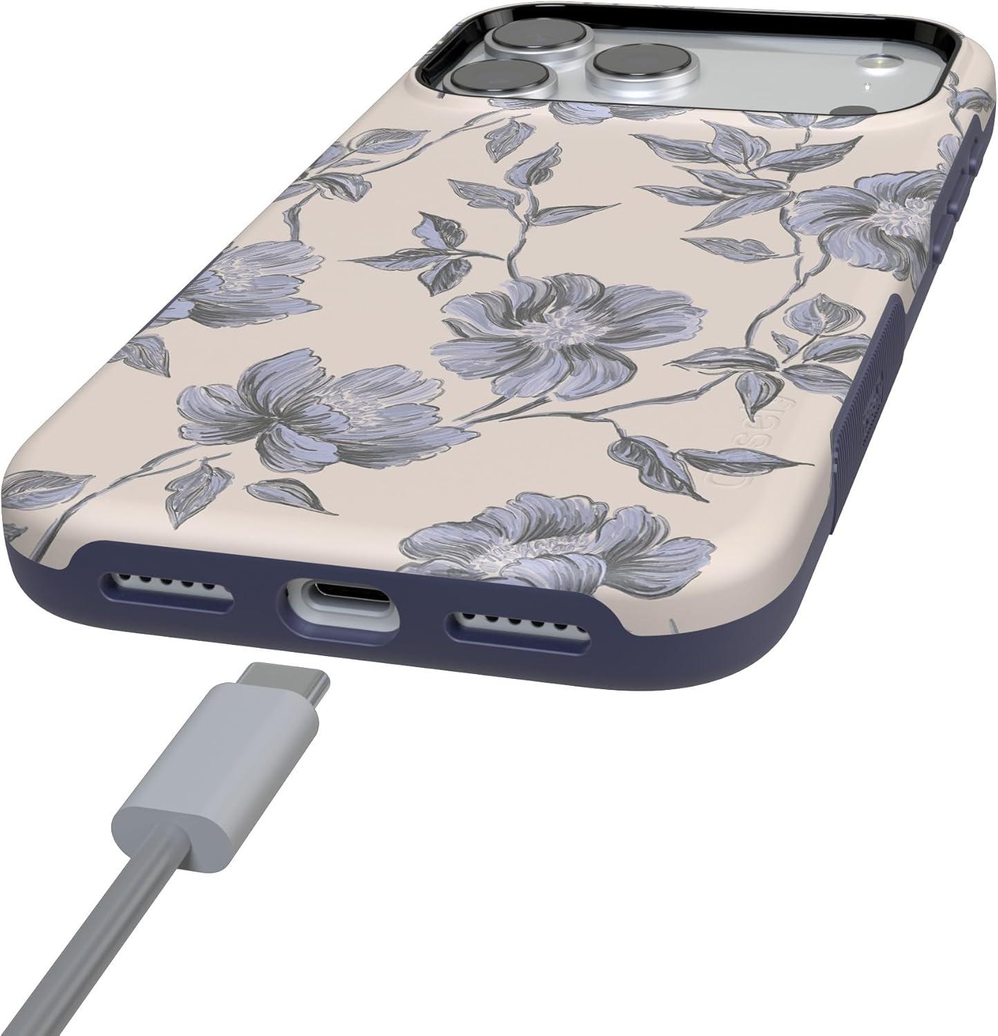 imageCasely iPhone 17 Pro Case  Navy Cherry Blossom  Floral Forest  Bold Protective Design  MagSafe Compatible DesignInk  Iris  Vintage Floral