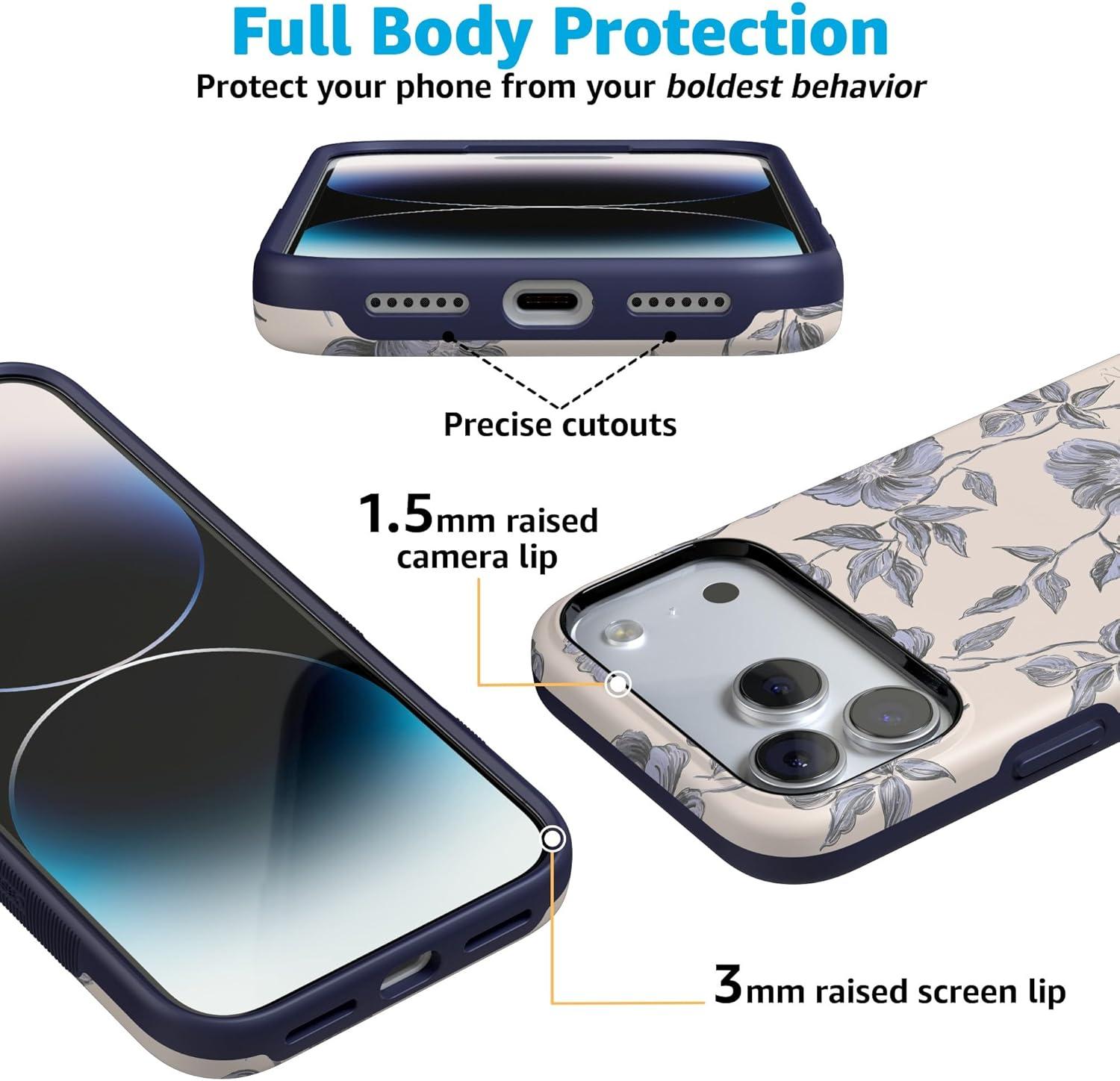 imageCasely iPhone 17 Pro Case  Navy Cherry Blossom  Floral Forest  Bold Protective Design  MagSafe Compatible DesignInk  Iris  Vintage Floral