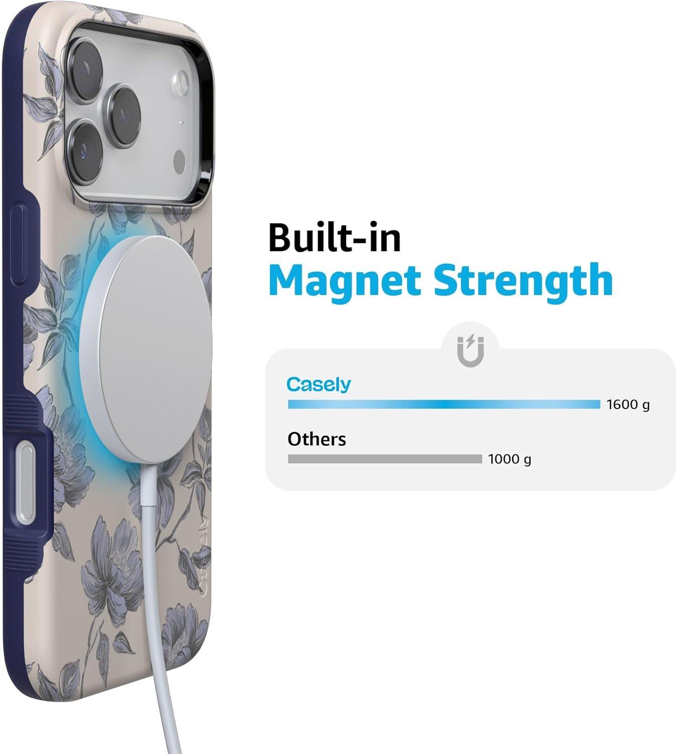 imageCasely iPhone 17 Pro Case  Navy Cherry Blossom  Floral Forest  Bold Protective Design  MagSafe Compatible DesignInk  Iris  Vintage Floral