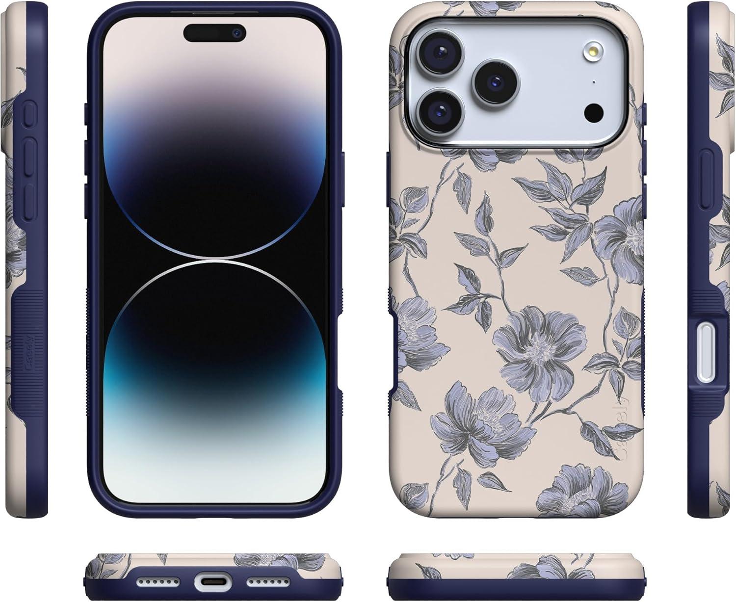 imageCasely iPhone 17 Pro Case  Navy Cherry Blossom  Floral Forest  Bold Protective Design  MagSafe Compatible DesignInk  Iris  Vintage Floral