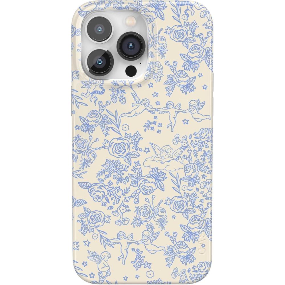 imageCasely iPhone 14 Pro Case  Black Pearl Marble  Compatible with MagSafe  Classic Ultra Thin DesignCupids Canvas  Periwinkle Floral
