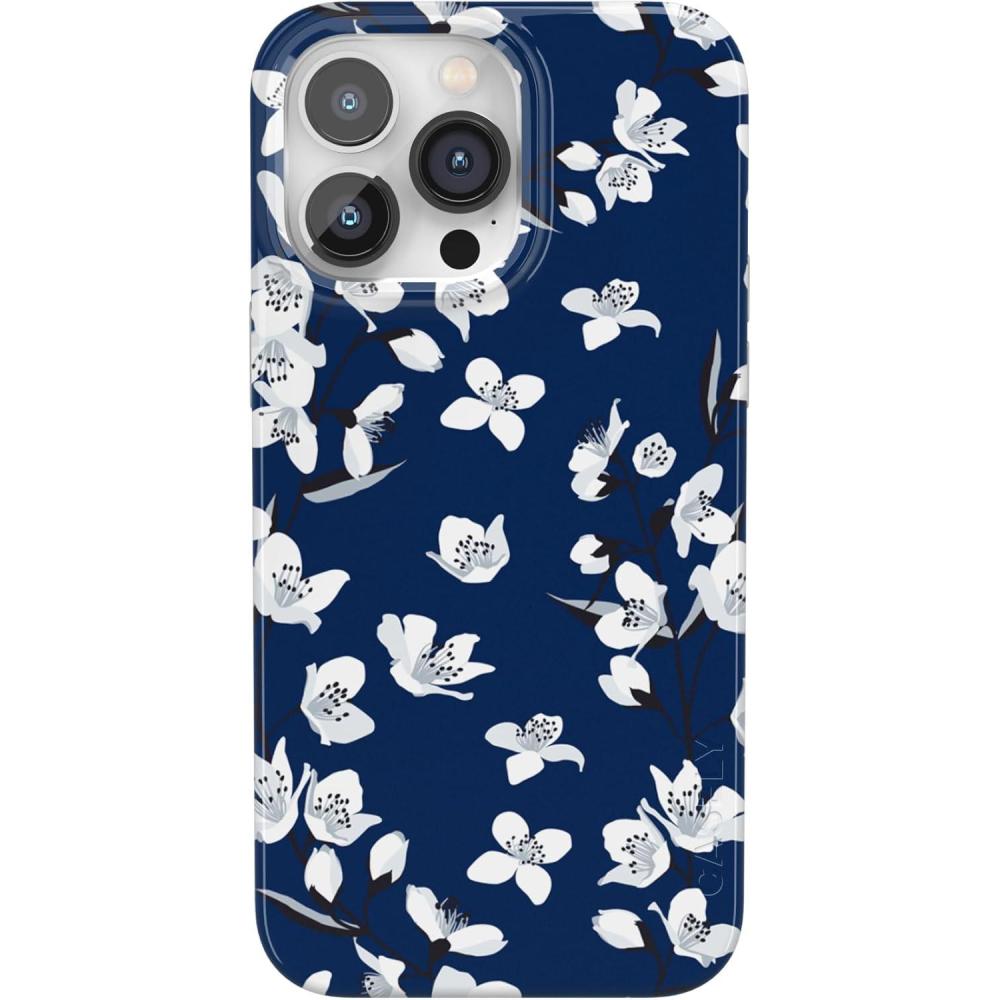 imageCasely iPhone 14 Pro Case  Black Pearl Marble  Compatible with MagSafe  Classic Ultra Thin DesignFloral Forest  Navy Cherry Blossom Floral
