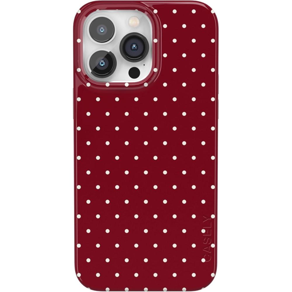 imageCasely iPhone 14 Pro Case  Black Pearl Marble  Compatible with MagSafe  Classic Ultra Thin DesignOn the Dot  Maroon Polka Dot