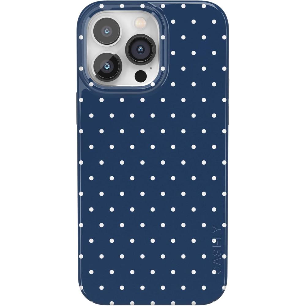 imageCasely iPhone 14 Pro Case  Black Pearl Marble  Compatible with MagSafe  Classic Ultra Thin DesignOn the Dot  Navy Polka Dot