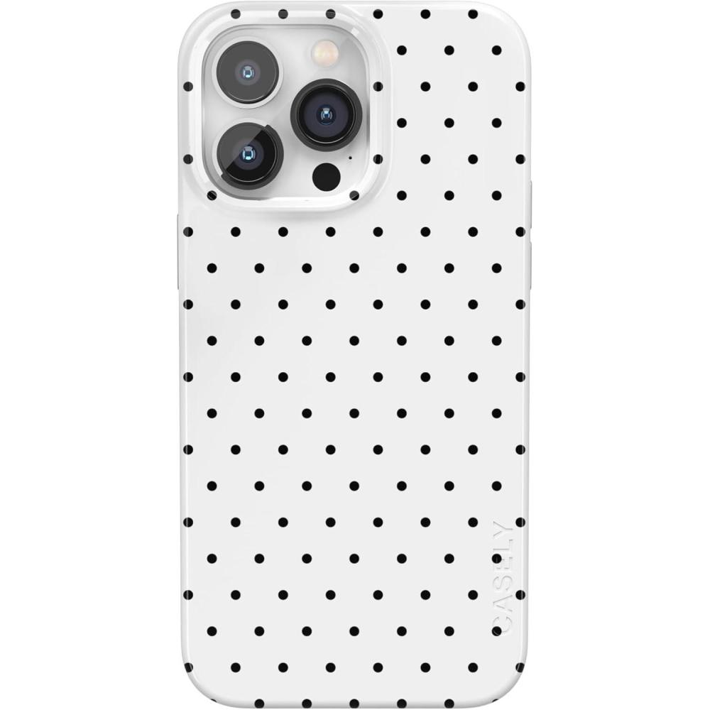 imageCasely iPhone 14 Pro Case  Black Pearl Marble  Compatible with MagSafe  Classic Ultra Thin DesignOn the Dot  White Polka Dot