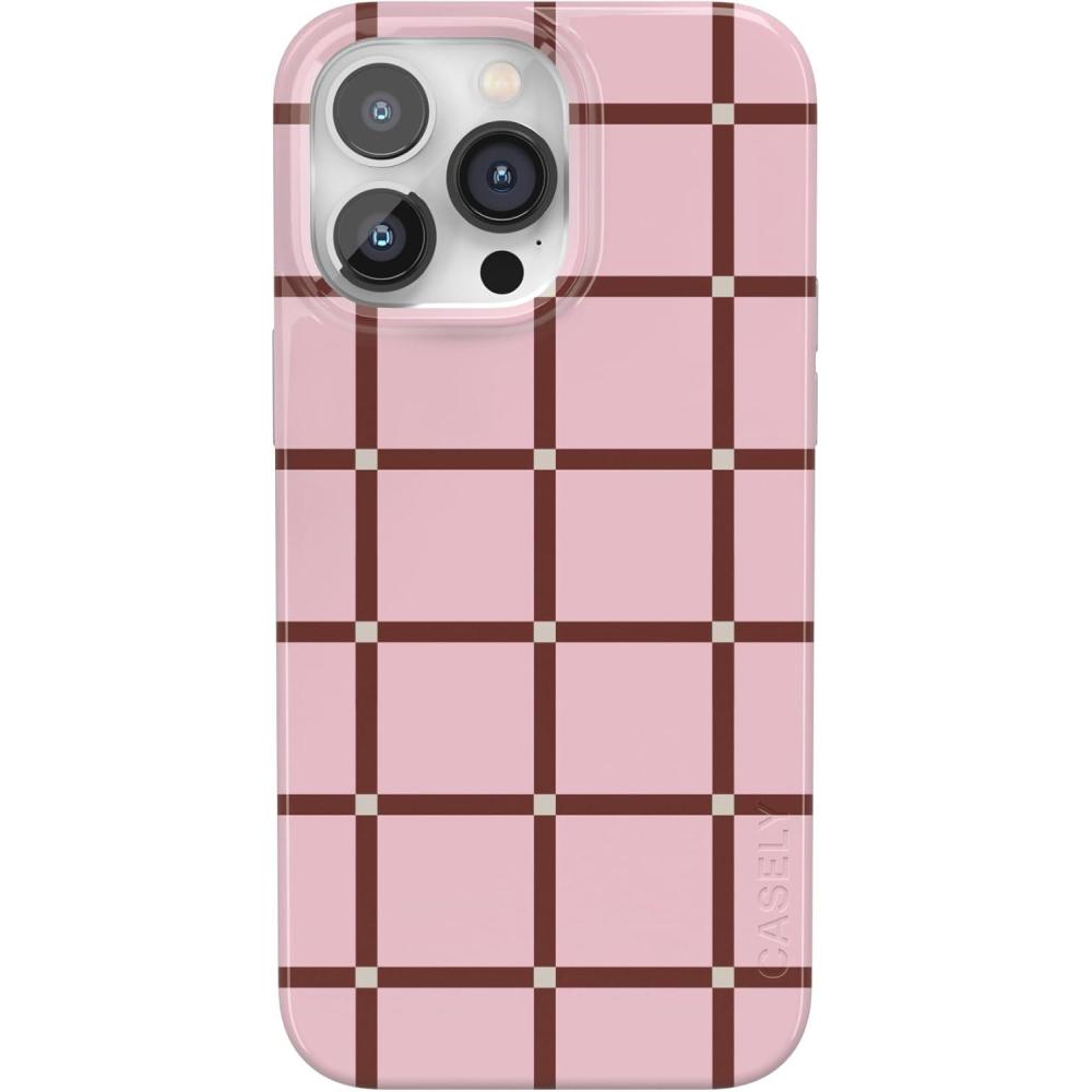 imageCasely iPhone 14 Pro Case  Black Pearl Marble  Compatible with MagSafe  Classic Ultra Thin DesignUptown Gridlock  Pink Checkerboard