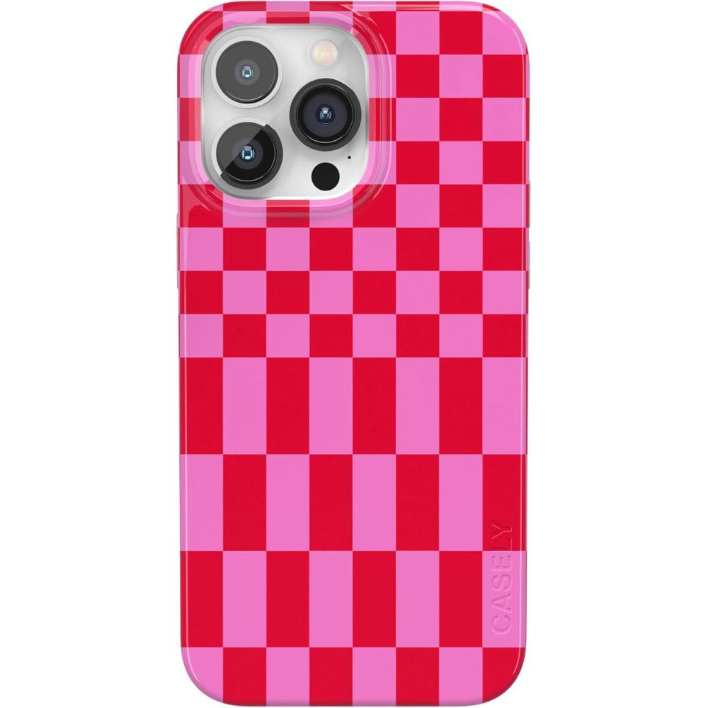 imageCasely iPhone 14 Pro Case  Black Pearl Marble  Compatible with MagSafe  Classic Ultra Thin DesignVibe Check  Pink Checkerboard