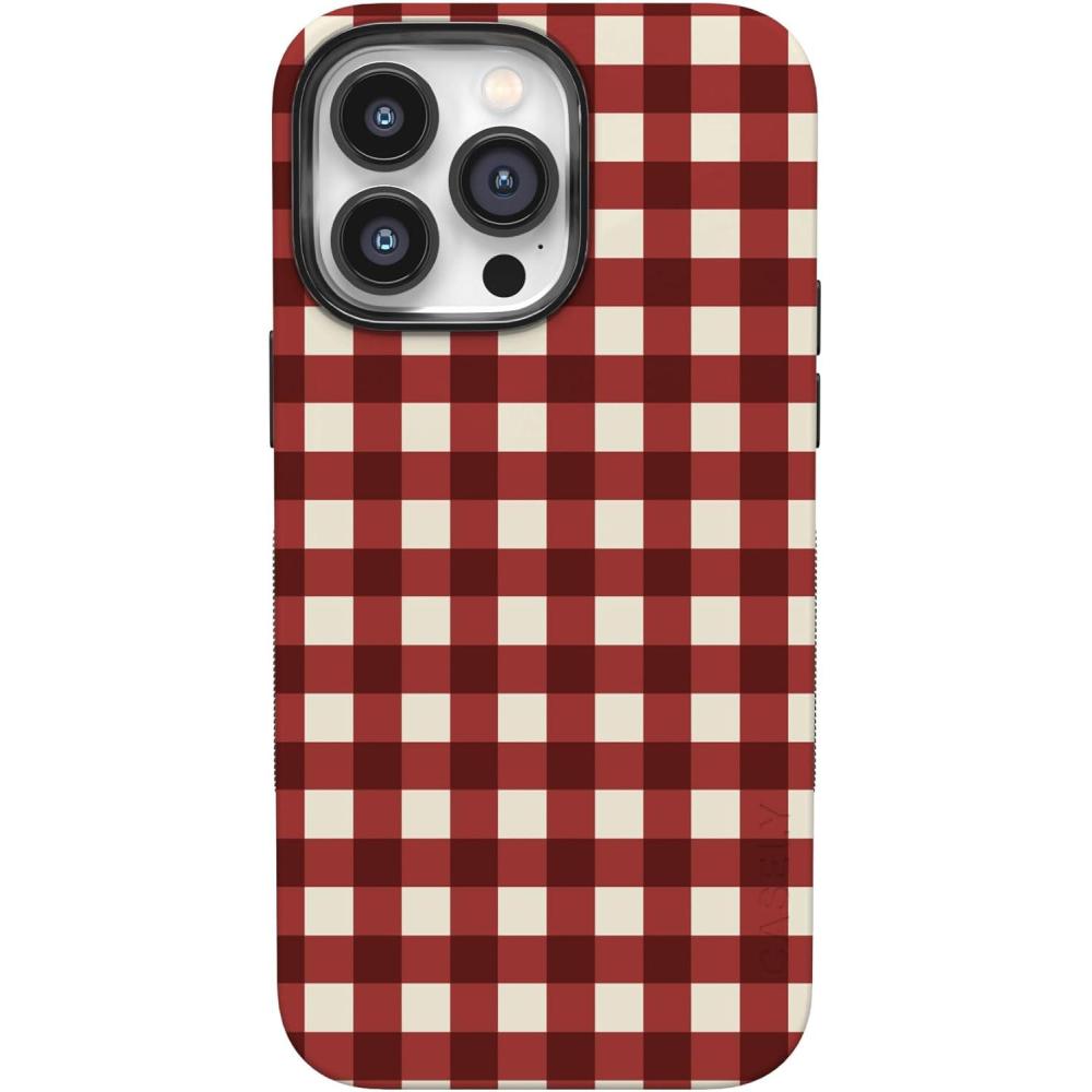 imageCasely iPhone 14 Pro Case  Checked Twice  Red Plaid  Bold Protective Design  MagSafe Compatible Design