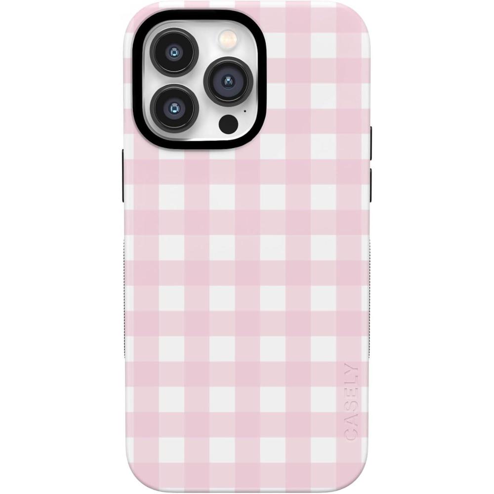 imageCasely iPhone 14 Pro Case  Pink Plaid  Sunday Best  Bold Protective Design  Compatible with MagSafe