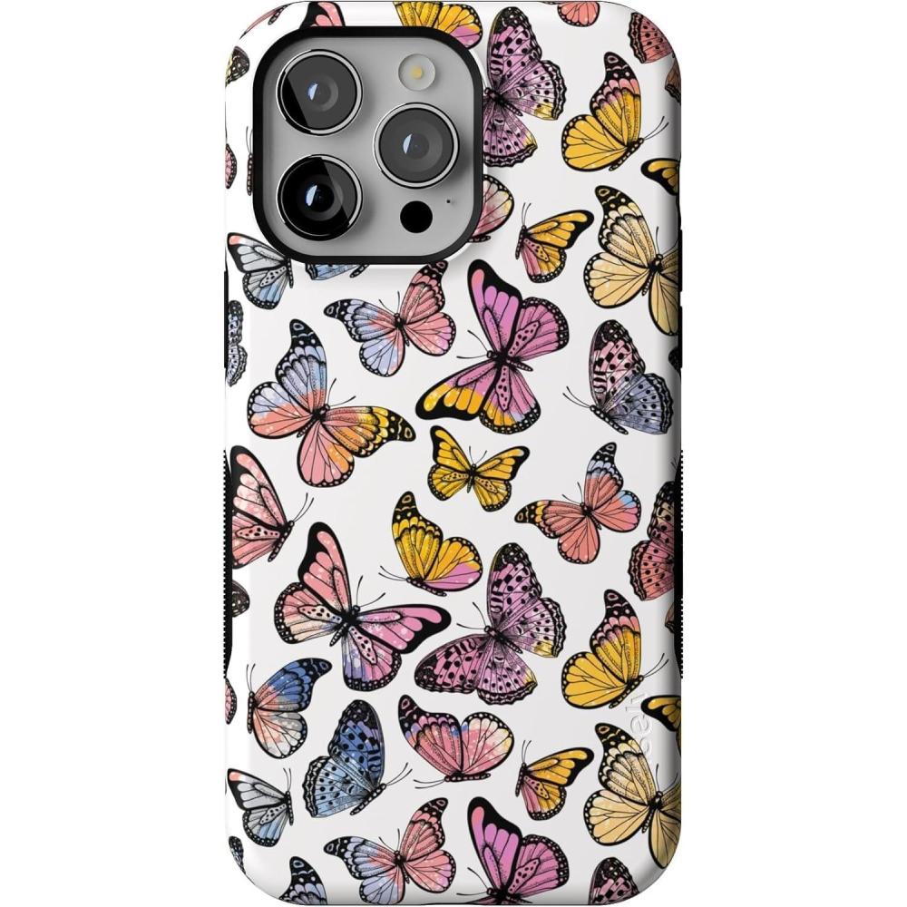 imageCasely iPhone 14 Pro Max Case  Blue Stripes  Sunday Best  Bold Protective Design  Compatible with MagSafeFree Spirit  Rainbow Butterfly