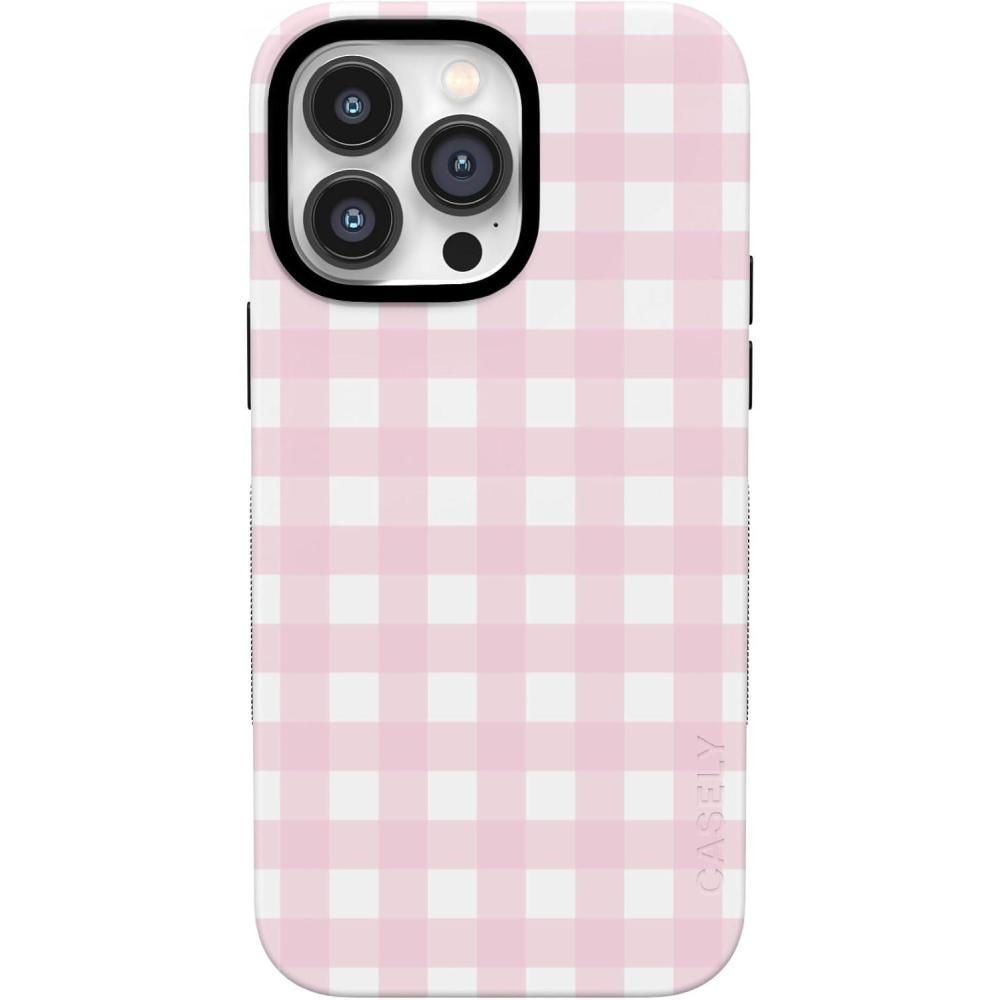 imageCasely iPhone 14 Pro Max Case  Blue Stripes  Sunday Best  Bold Protective Design  Compatible with MagSafePink Plaid  Sunday Best