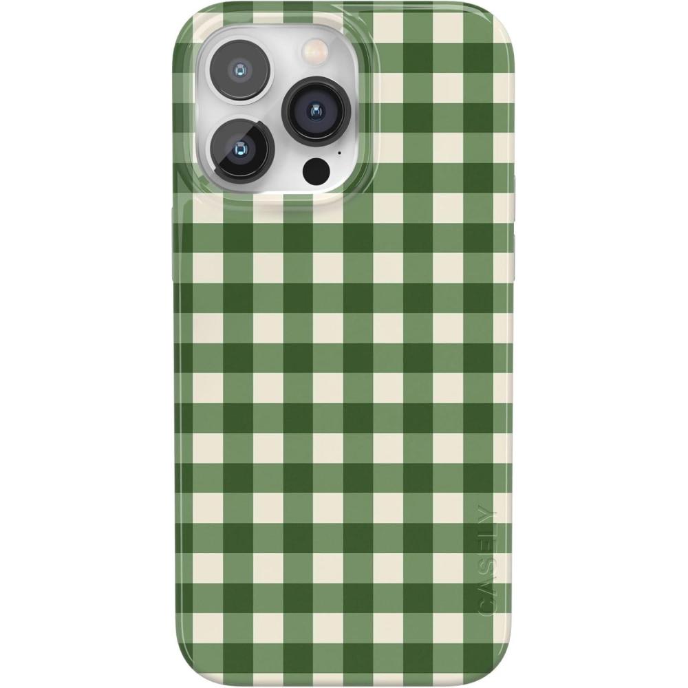 imageCasely iPhone 14 Pro Max Case  Lost in Spots  Cheetah Print  Compatible with MagSafe  Classic Ultra Thin DesignChecked Twice  Green Plaid