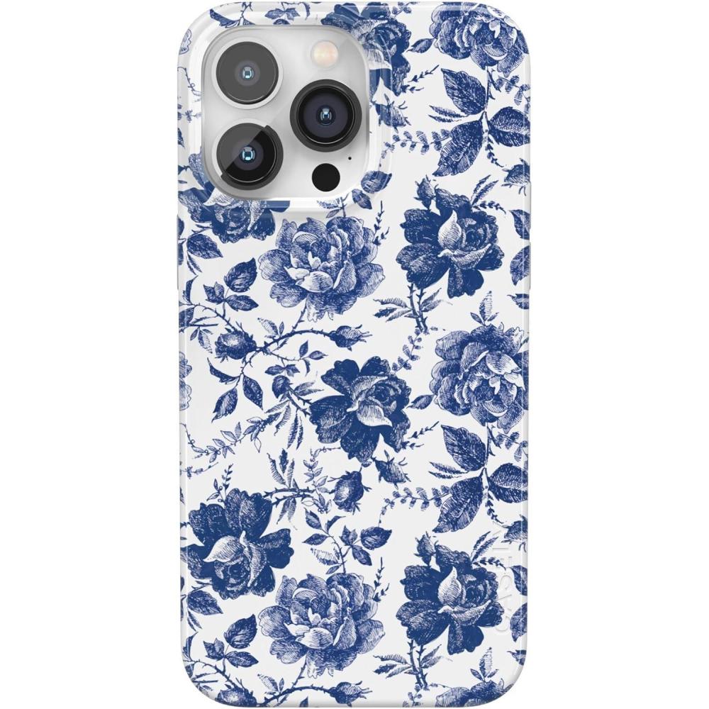 imageCasely iPhone 14 Pro Max Case  Lost in Spots  Cheetah Print  Compatible with MagSafe  Classic Ultra Thin DesignRose to Fame  Blue  White Floral