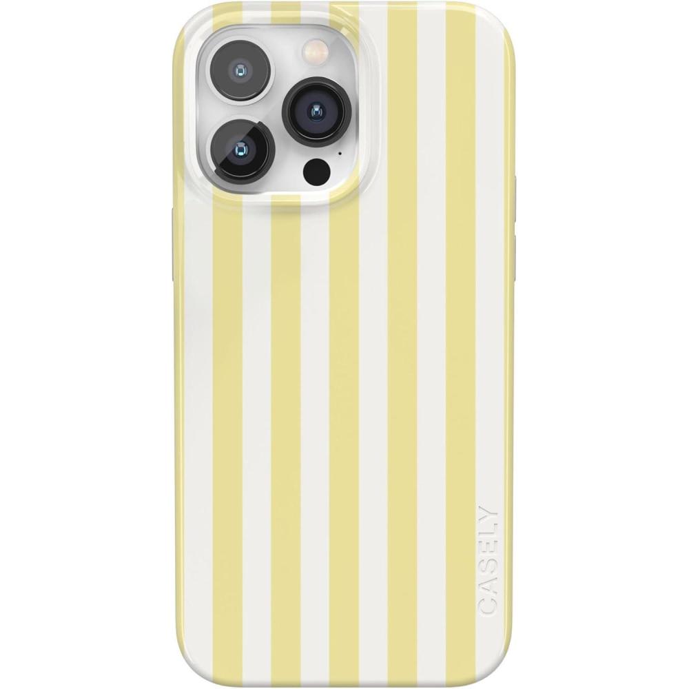 imageCasely iPhone 14 Pro Max Case  Rose to Fame  Blue amp White Floral  Compatible with MagSafe  Classic Ultra Thin DesignButter Yellow Stripes  Sunday Best