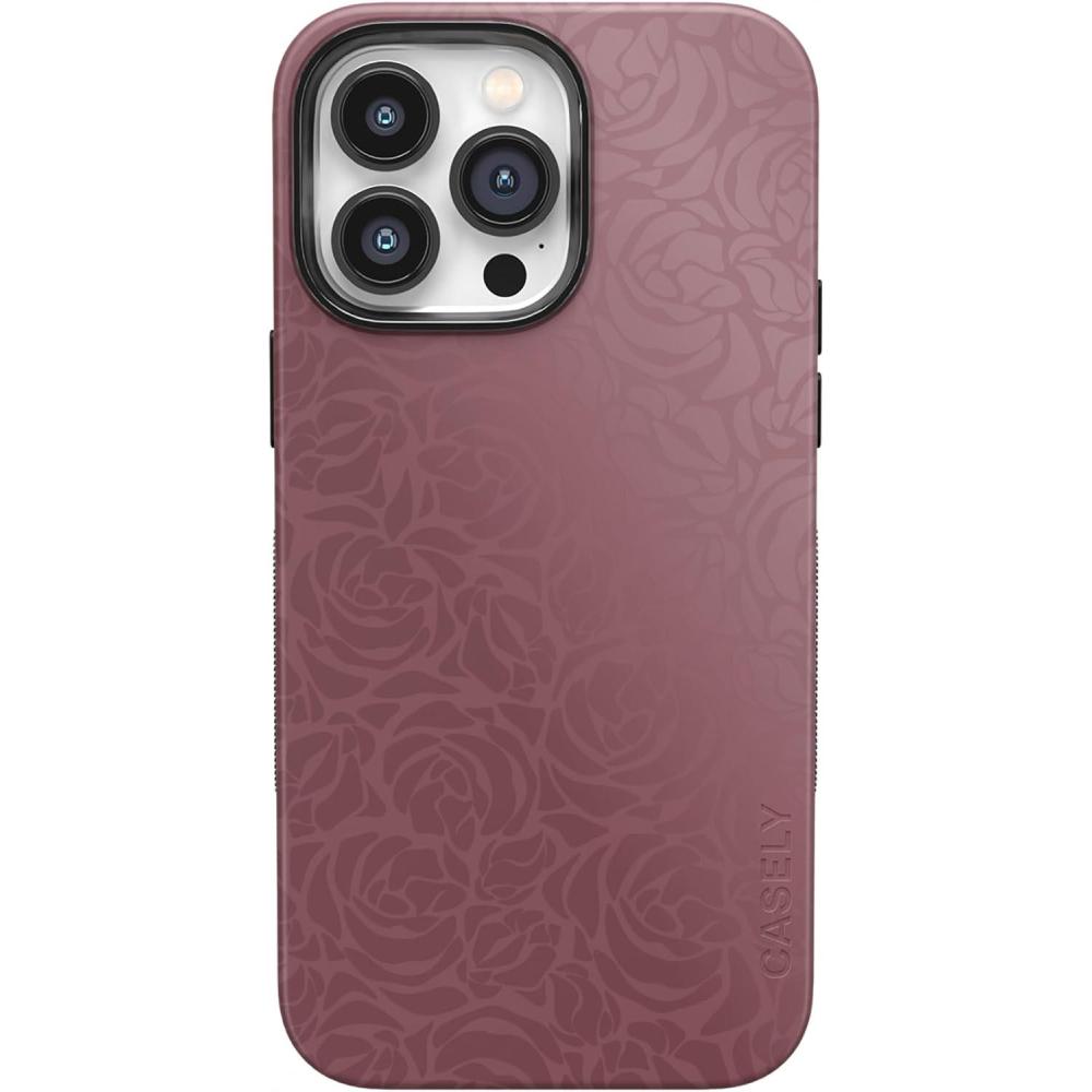 imageCasely iPhone 14 Pro Max Case  Sunday Best  Pastel Garden  Bold Protective Design  MagSafe Compatible DesignBordeaux Rose  Moody Monochrome