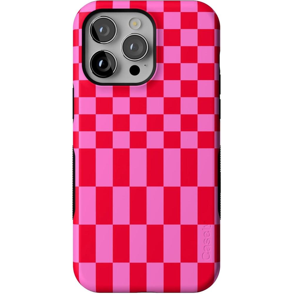 imageCasely iPhone 14 Pro Max Case  Sunday Best  Pastel Garden  Bold Protective Design  MagSafe Compatible DesignVibe Check  Pink Checkerboard