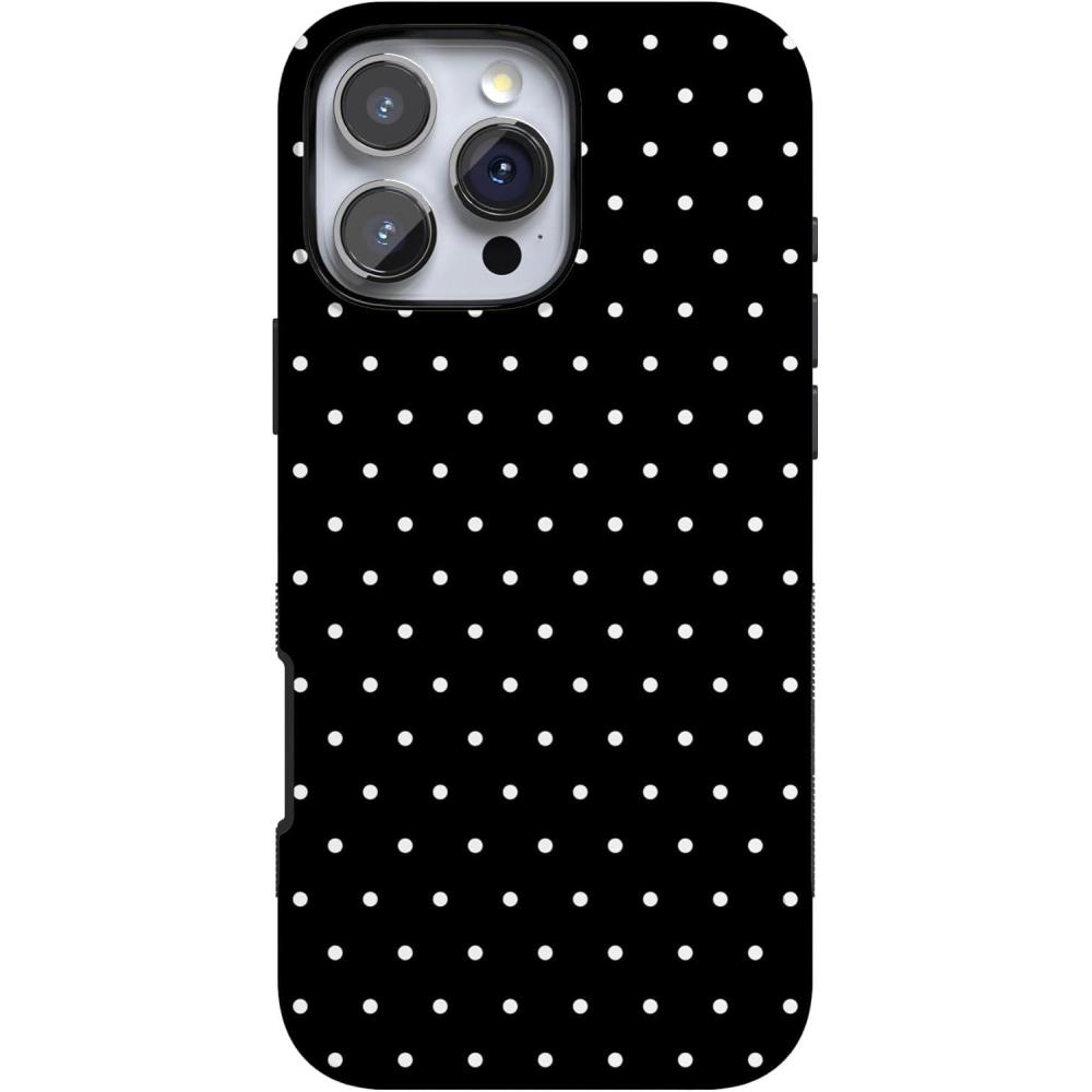 imageCasely iPhone 16 Pro Max Case  Bordeaux Rose  Moody Monochrome  Bold Protective Design  Compatible with MagSafeOn the Dot  Black Polka Dot