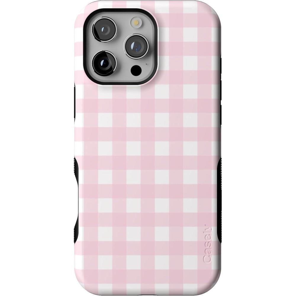 imageCasely iPhone 16 Pro Max Case  Bordeaux Rose  Moody Monochrome  Bold Protective Design  Compatible with MagSafePink Plaid  Sunday Best